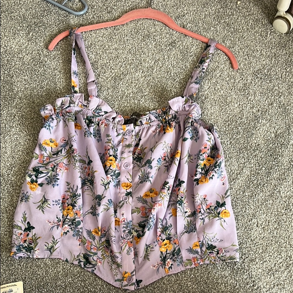 Zara Purple Ruffled Tie Front Camisole